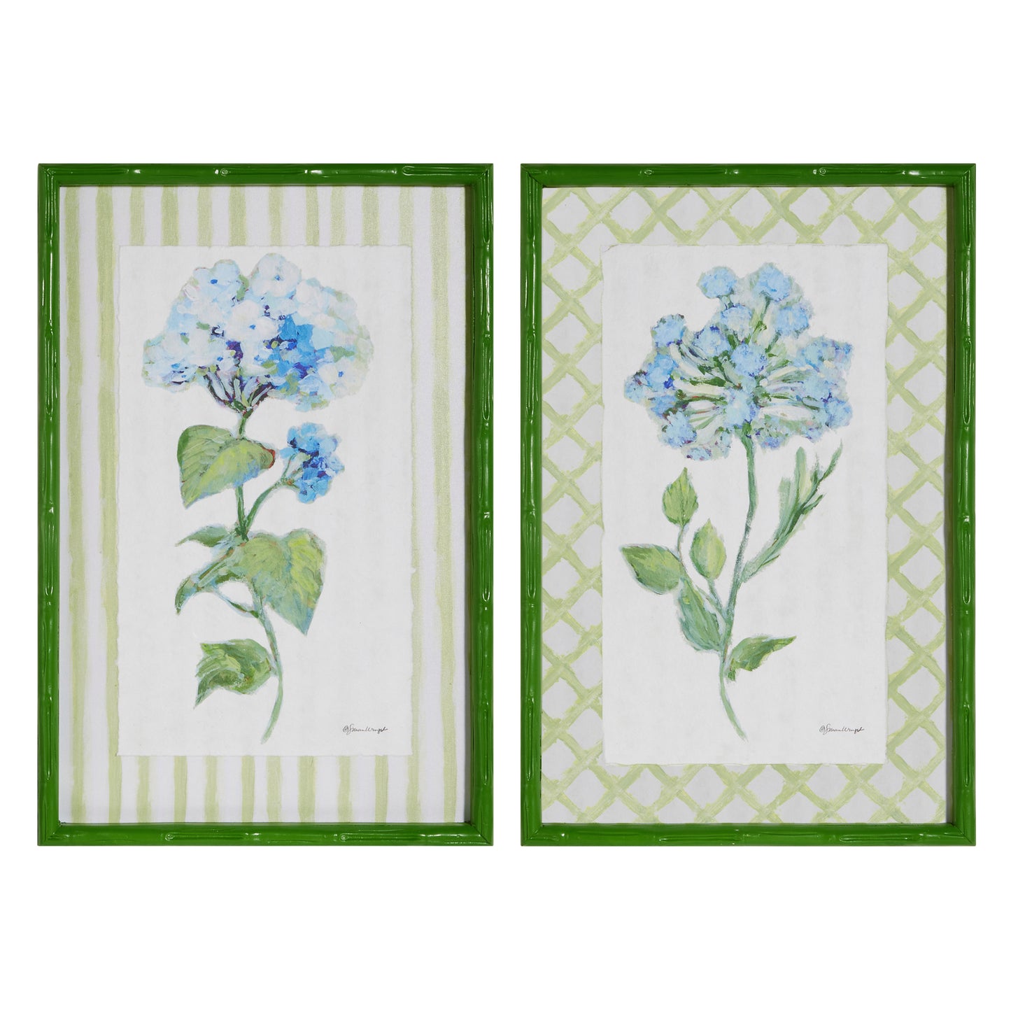 Blue Azure Bloom Framed Print in Green Bamboo Frame