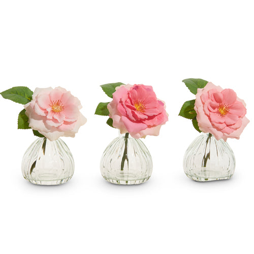 Pink rose stem 6.5" in glass vase #4509824