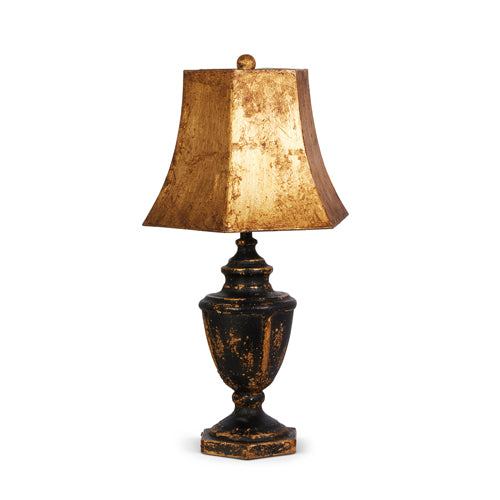 Black Lamp 24" distressed with gold shade #4532218