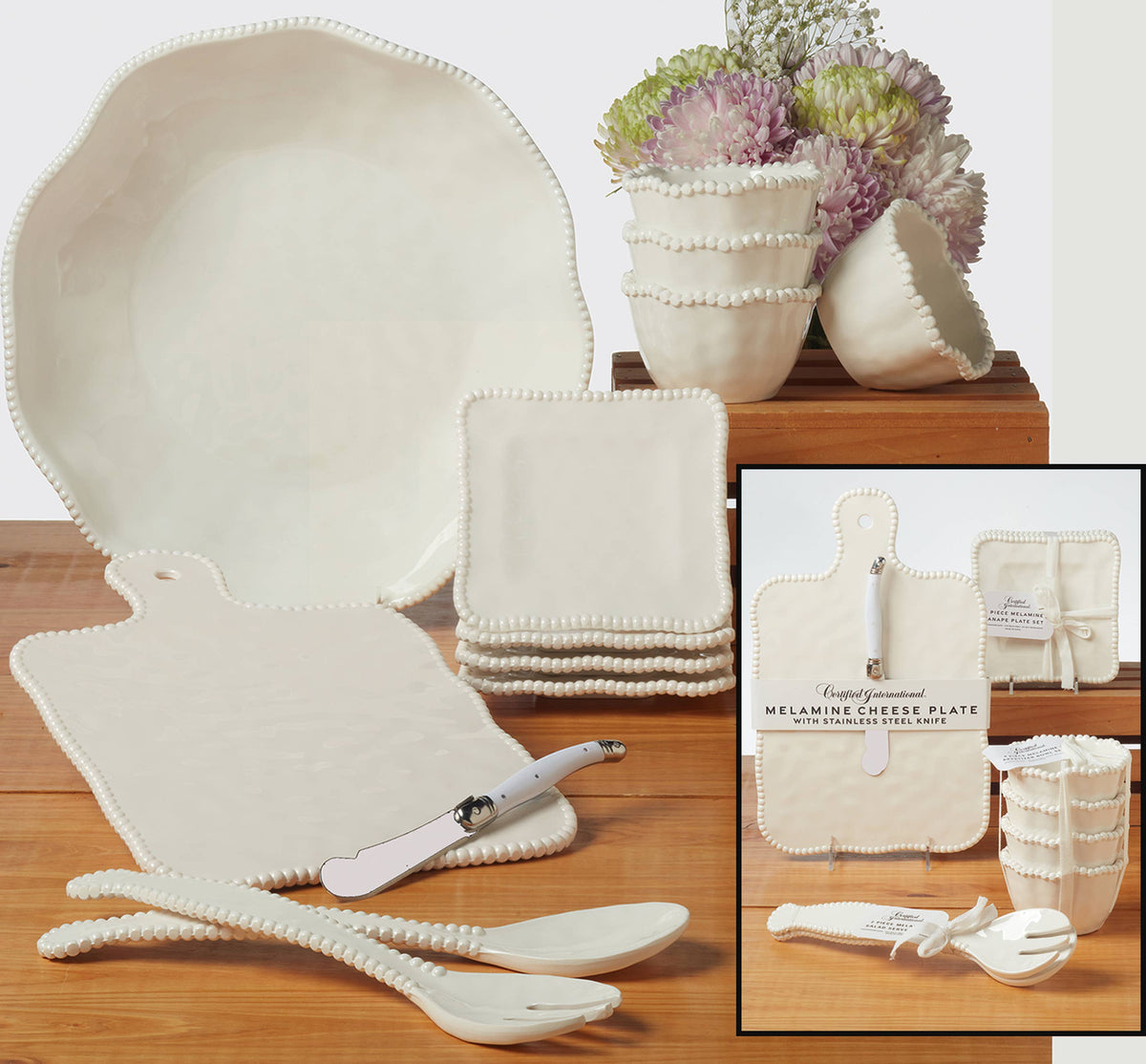 Perlette Cream - HW Melamine 2 pc. Salad Servers 11.625in