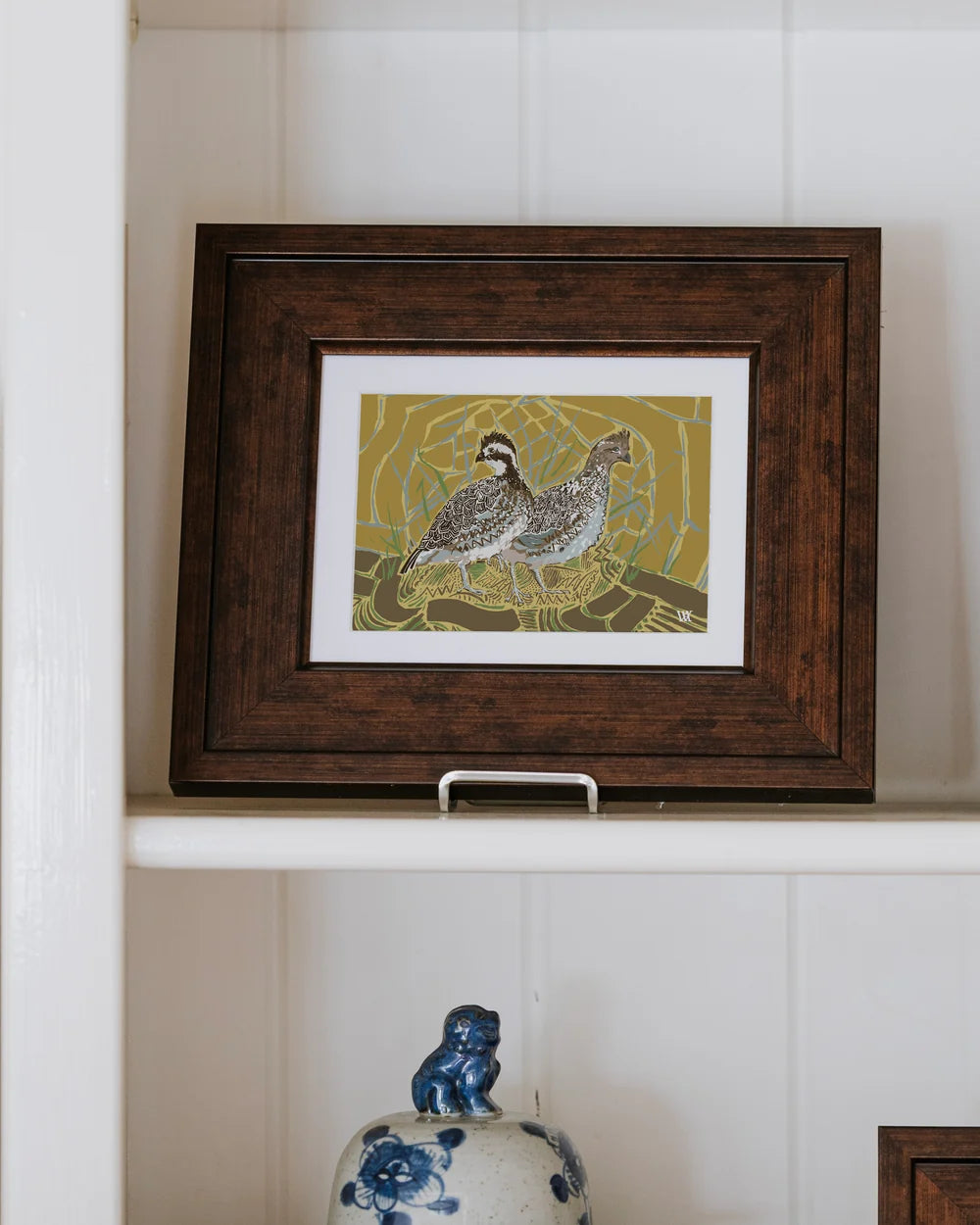 AWA Bobwhite Pair Gold 5x7 Espresso frame