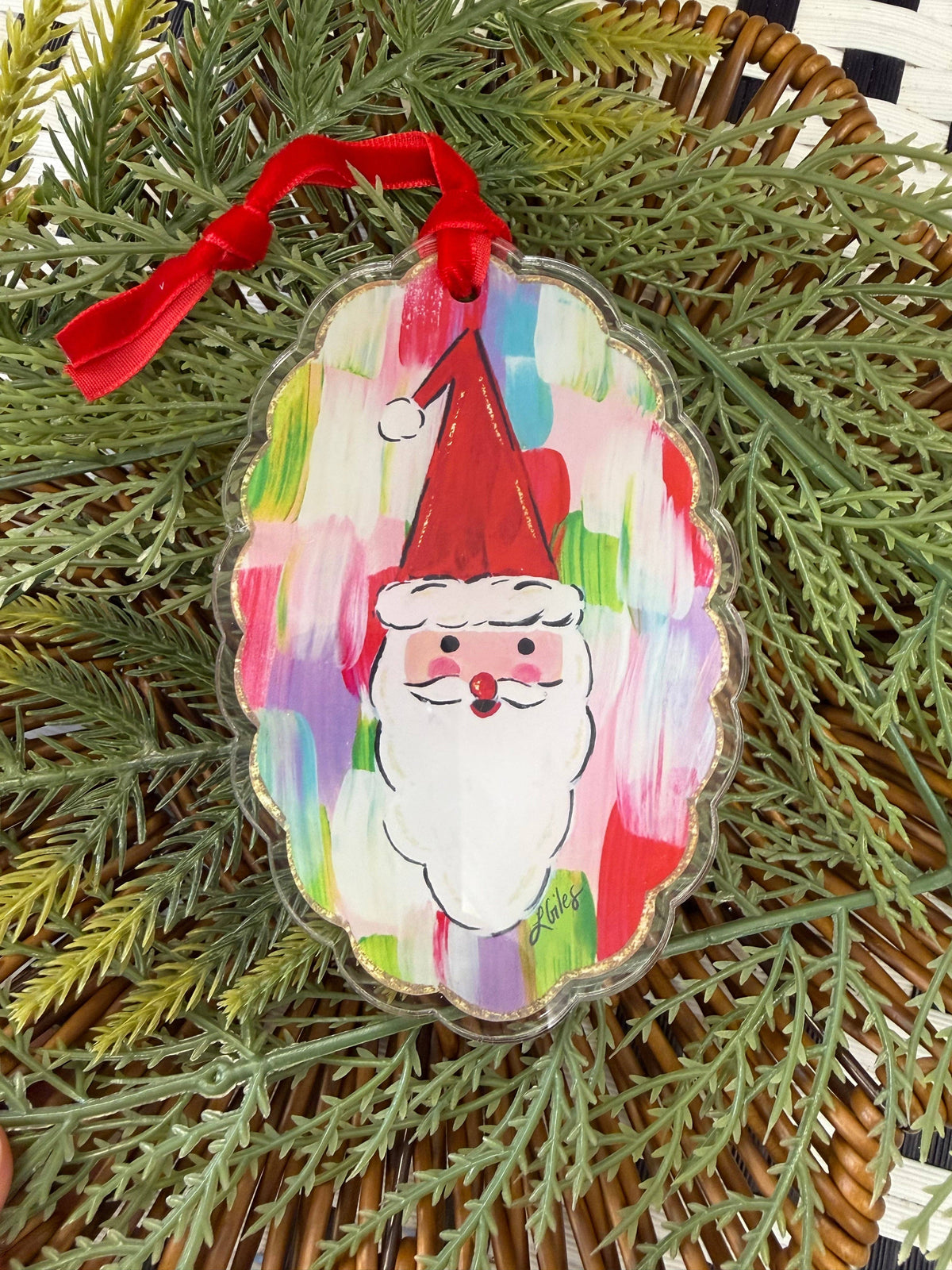 Skinny Santa Acrylic Ornament 4.5"