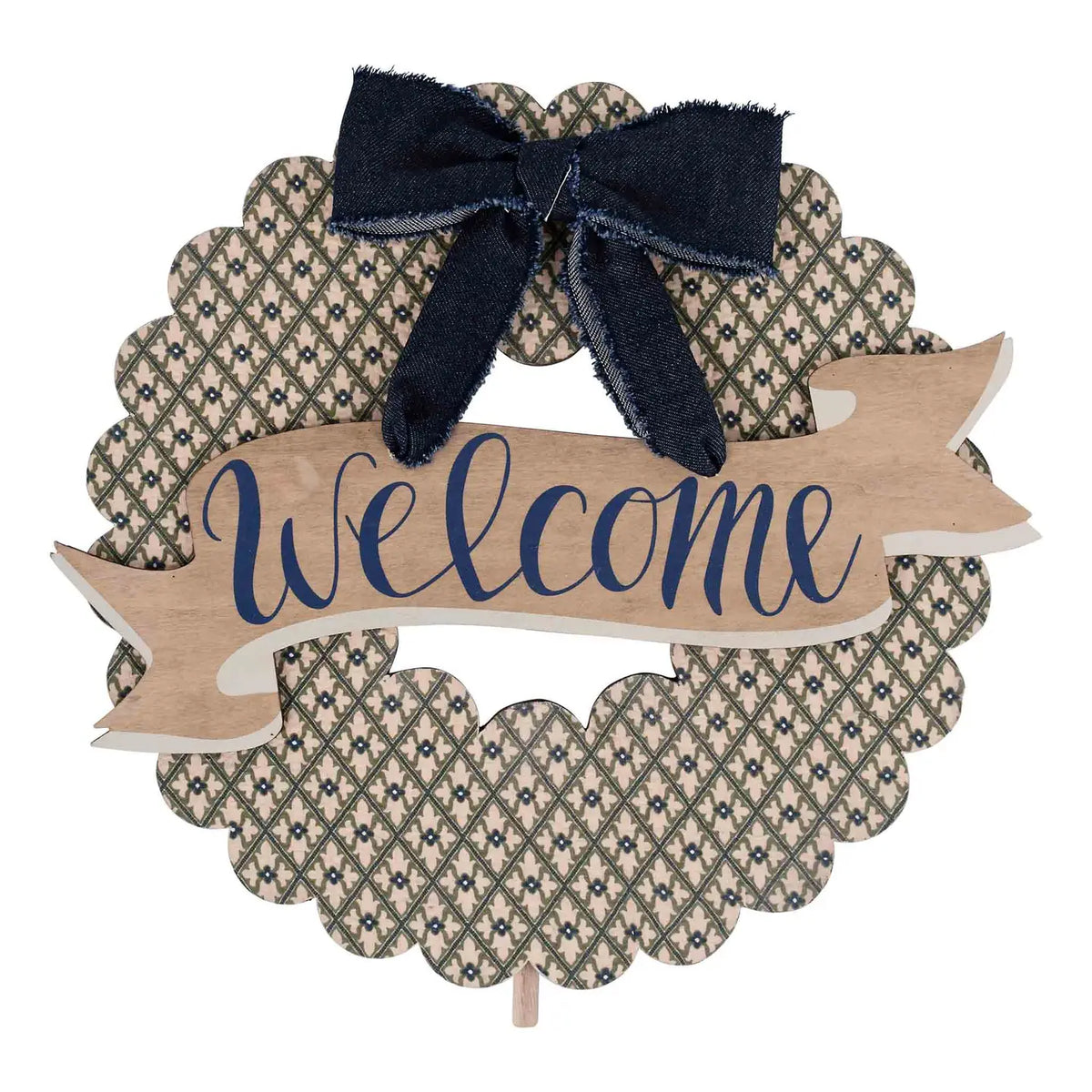 GH Welcome wreath with blue denim bow topper