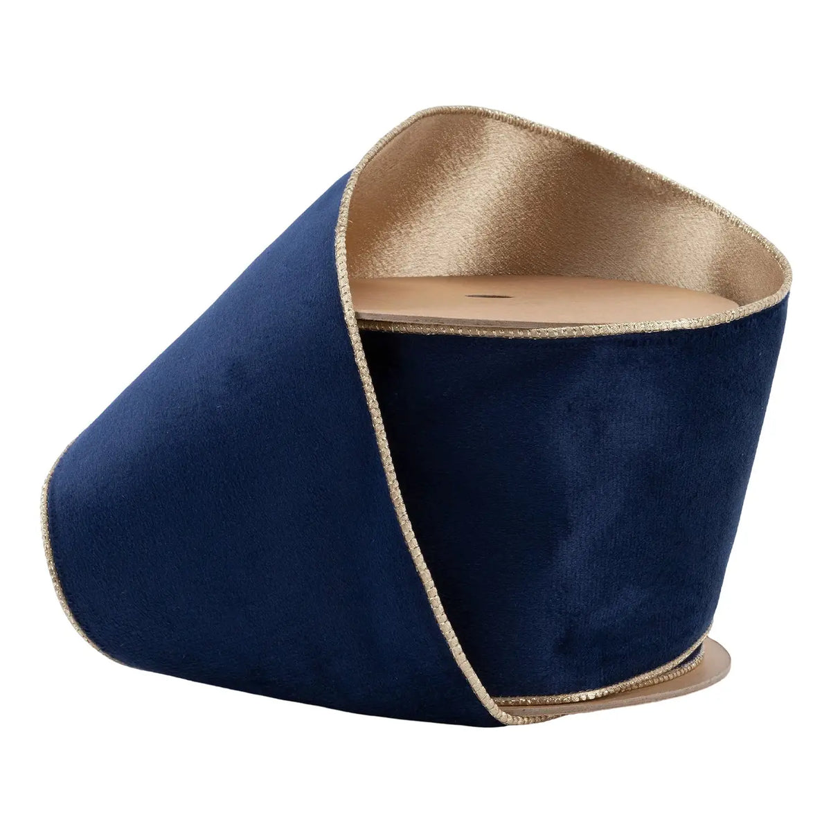 Navy Gold 4 inch wired velvet ribbon