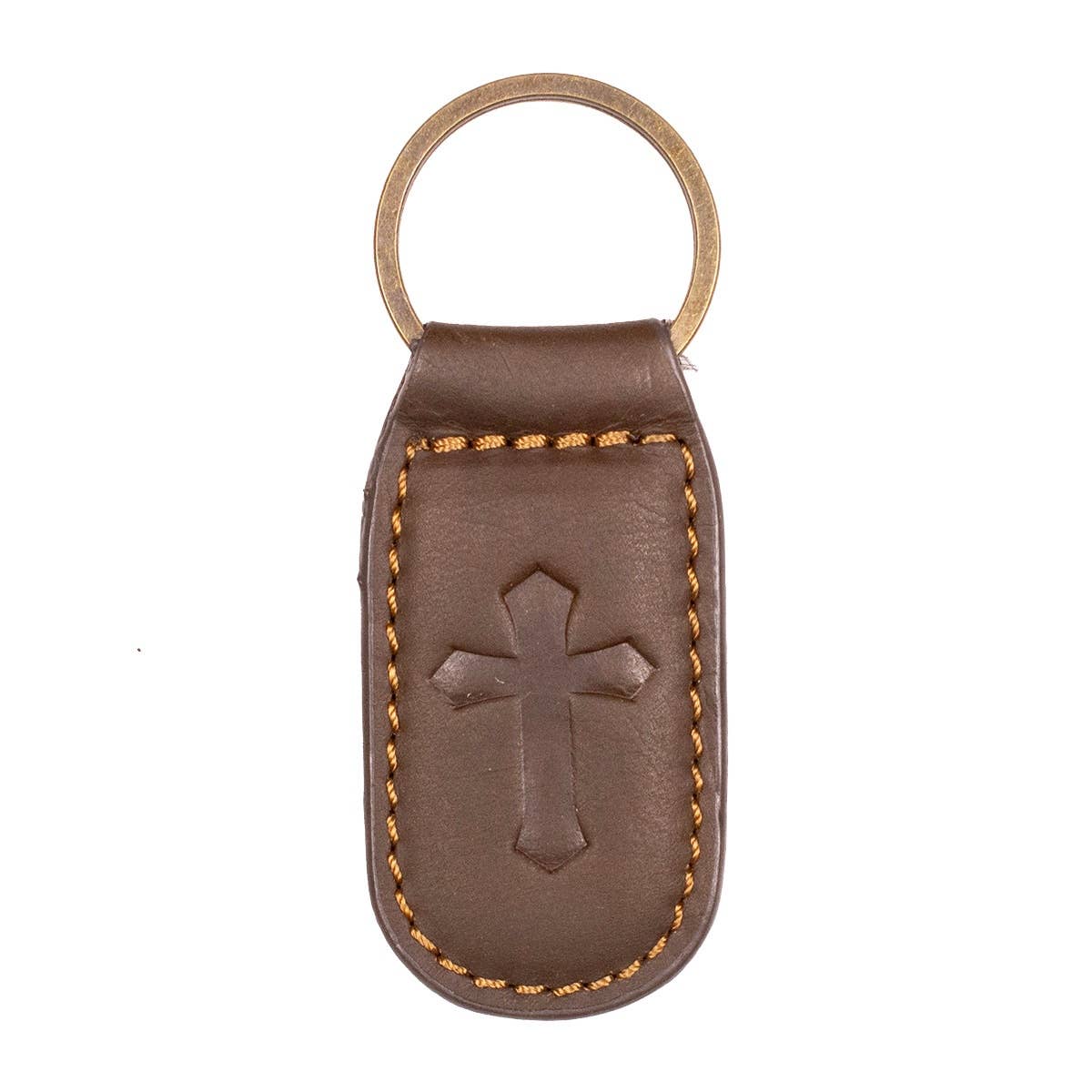Cross Leather Embossed Keychain   Dark Brown   1.35x2.55