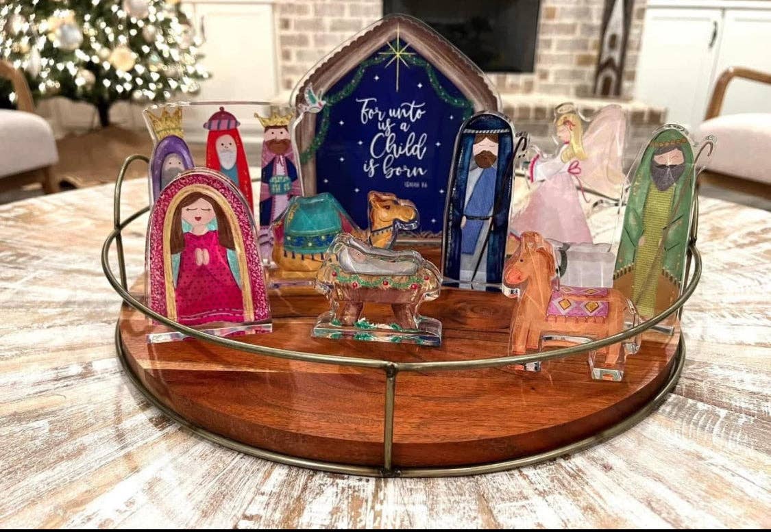 NEW! Small NINE PIECE "For Unto Us" Acrylic Nativity Set