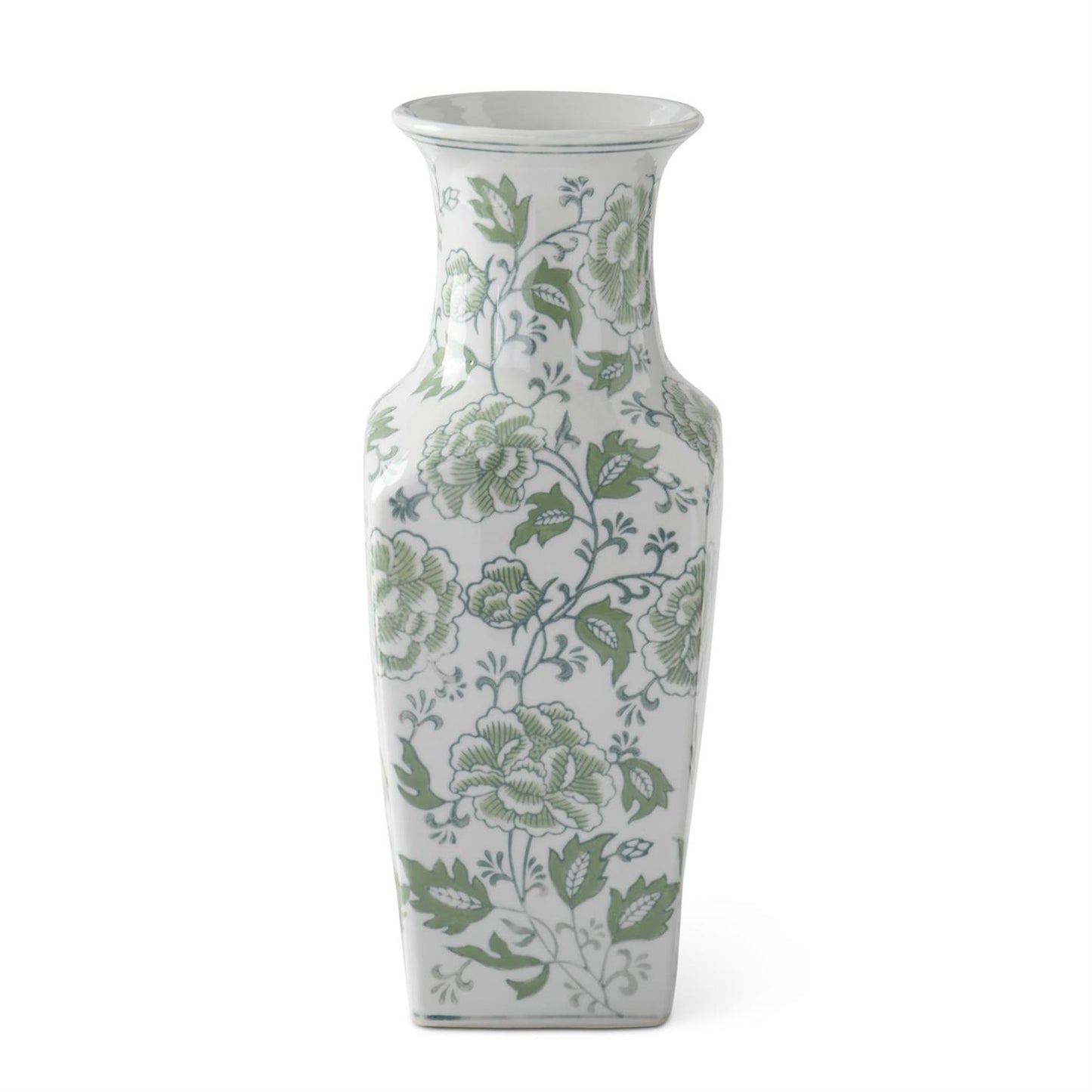 Green & White Floral Vase