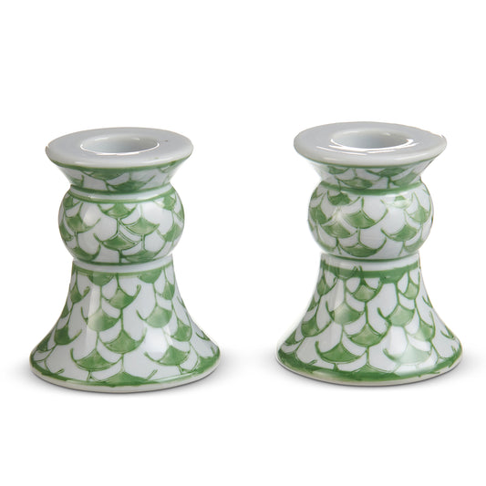 Green & White Candleholders set  3.5" Raz #4651076