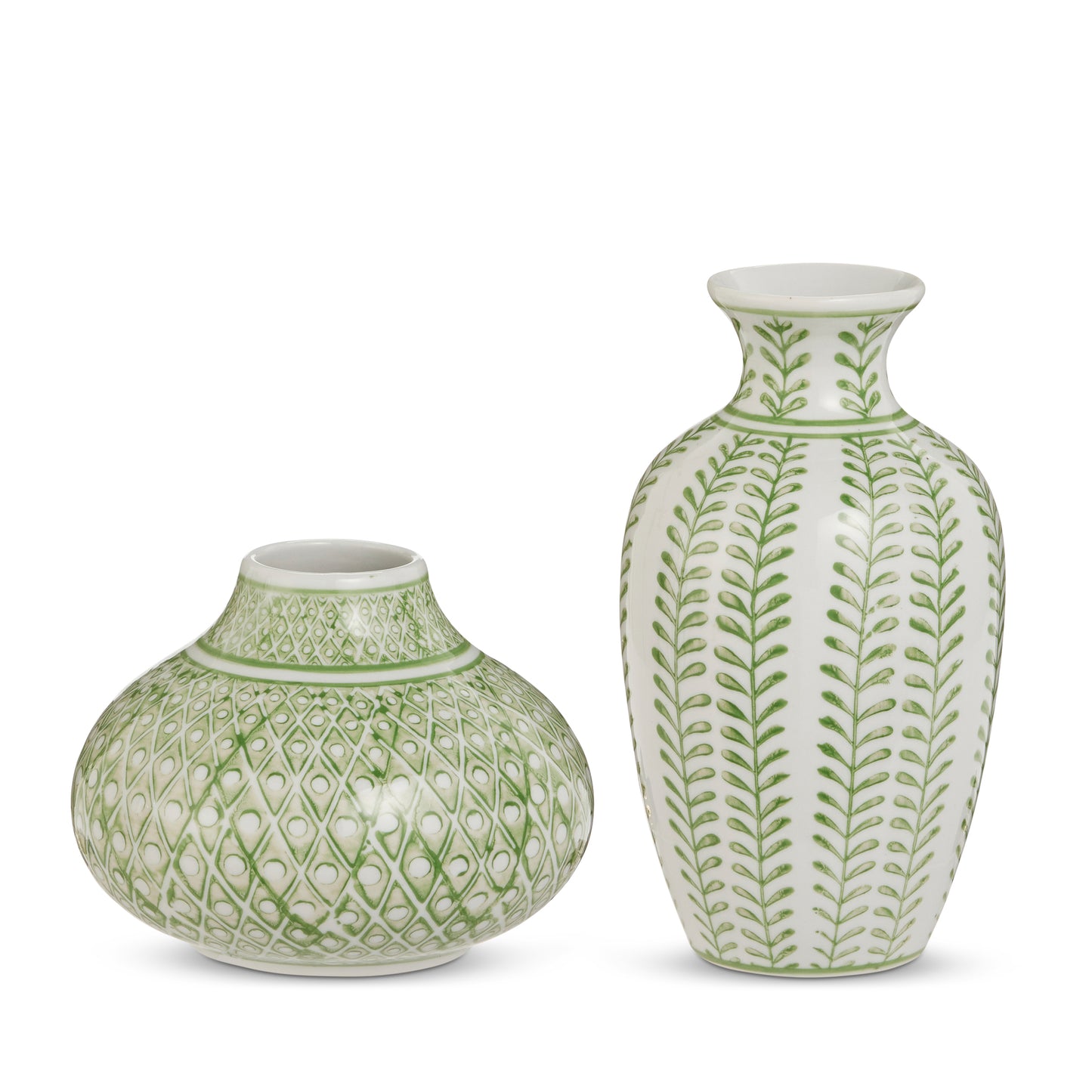 Green & white bud vase 8"x 4" raz
