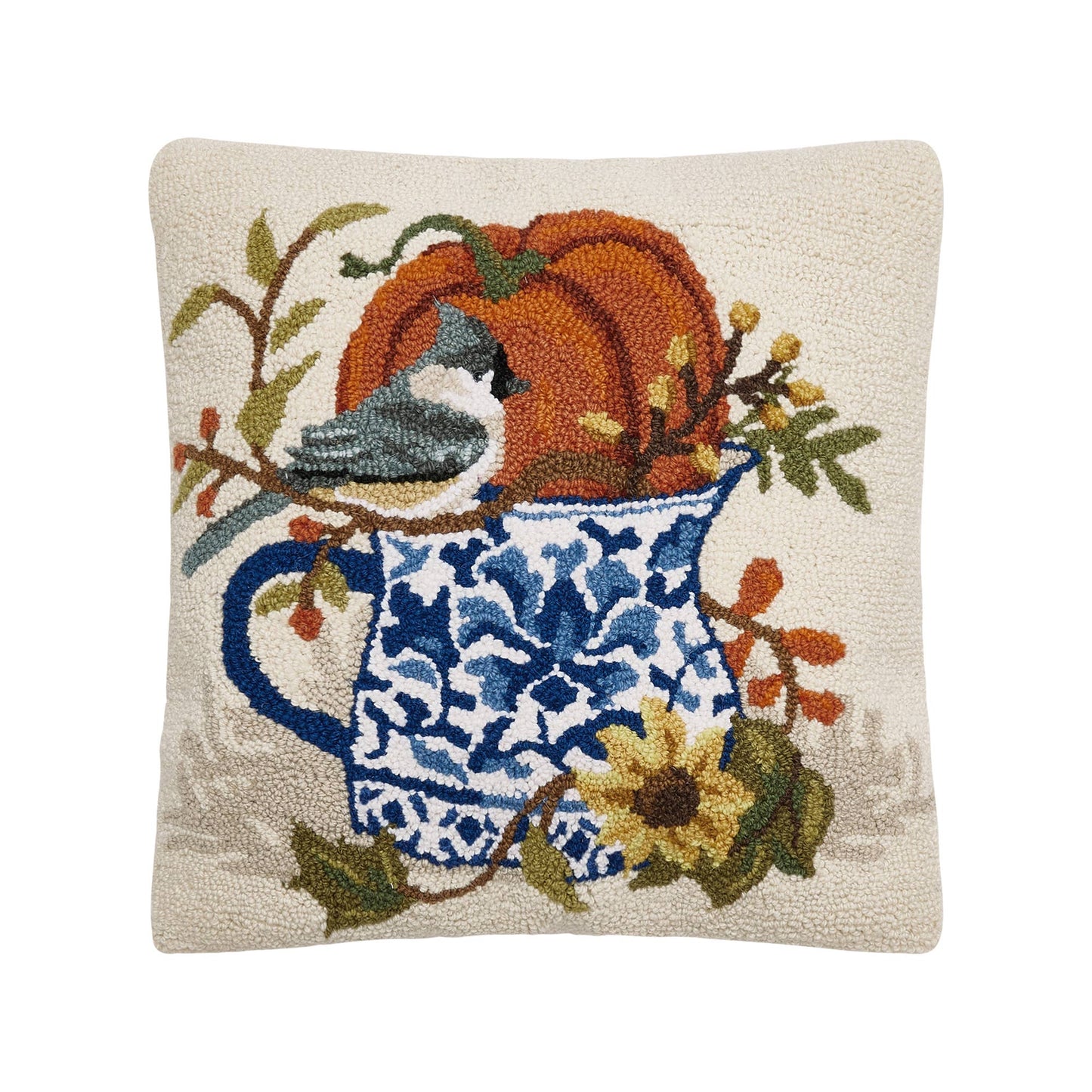 Fall Birds w/Teapots Hook Pillow