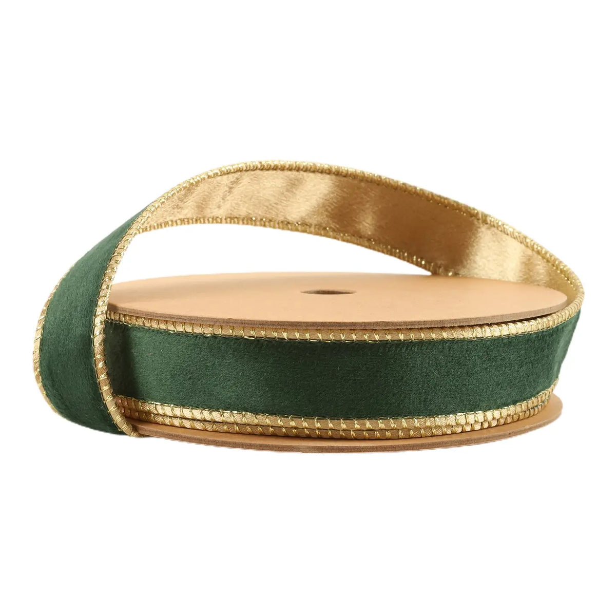 Green with gold wired velvet ribbon 1 inch