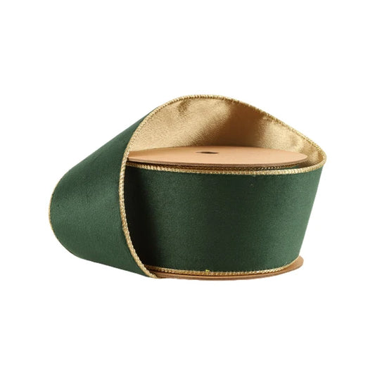 Green Gold 2.5 inch wired velvet ribbon