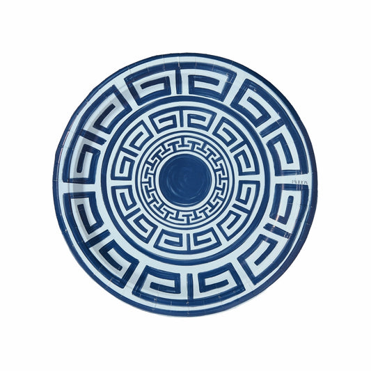 Navy Greek Key paper Dinner Plate10.5"
