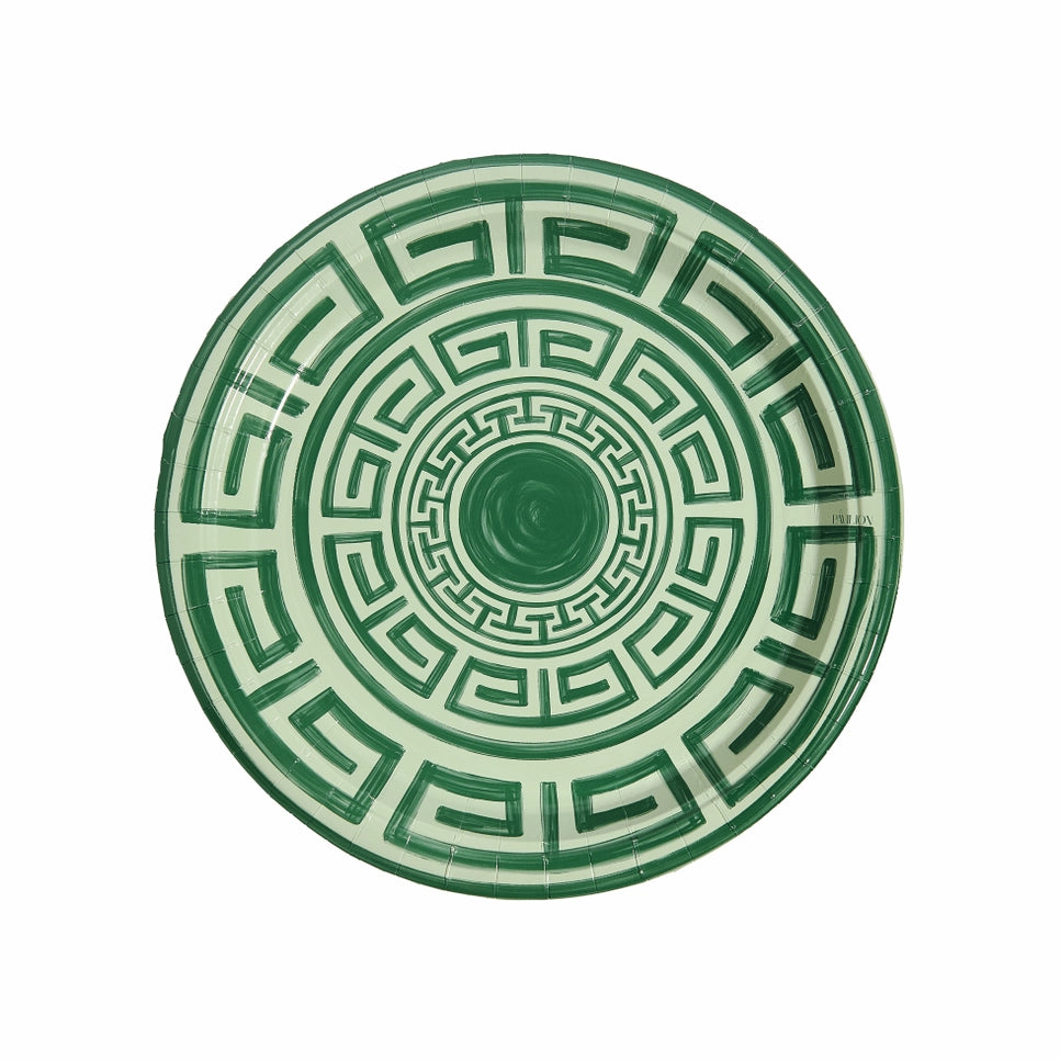 Sage & Forest Green Greek Key 10.5" Paper Plate