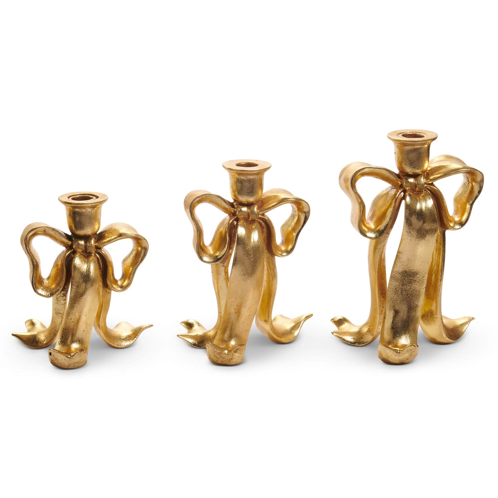 Raz Gold Bow Candlesticks set of 3