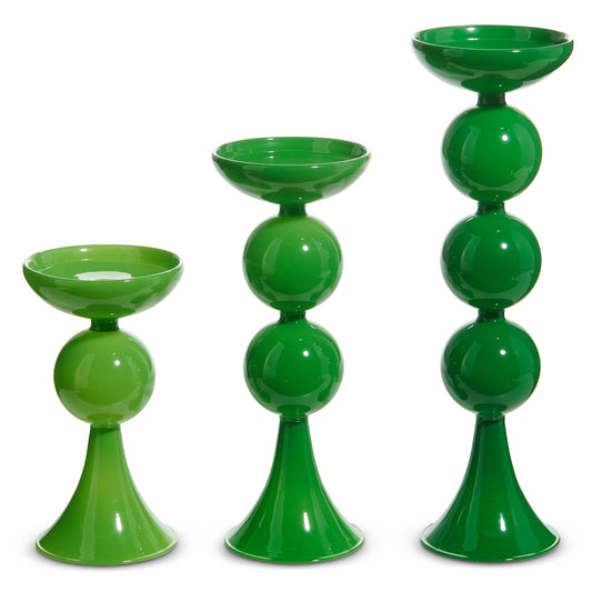 SET OF 3 GREEN Candle Holders by Raz