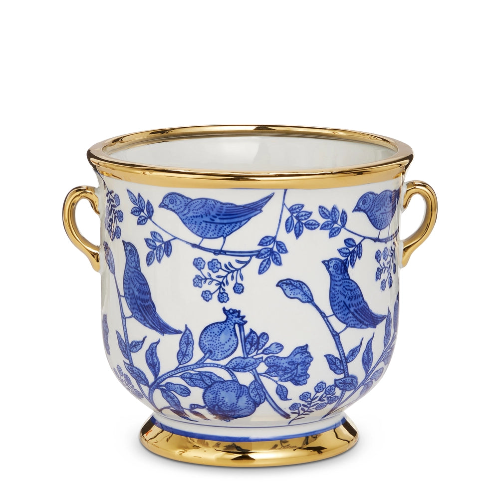 Raz Blue Bird Cache Pot With Handles 7.5"