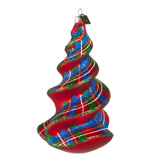 Raz EC Tartan Spiral Tree Ornament 6.25"