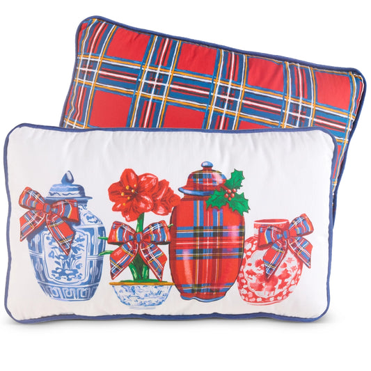 Raz 20" Dressed in Plaid Chinoiserie Lumbar Pillow