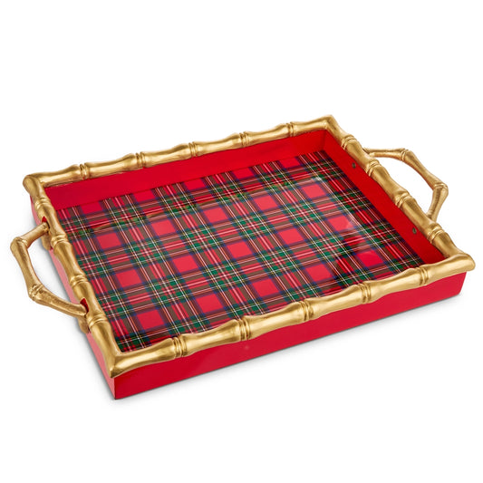 Raz Plaid Gold Bamboo Tray 20"