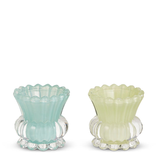 Ruffle candle holder  blue or green3.5" #4671288