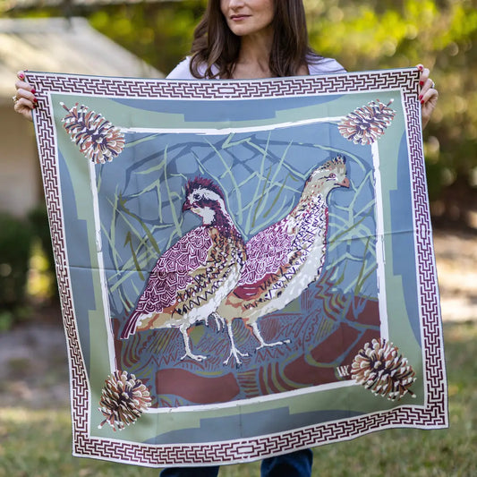 AW Slate Quail pair double sided silk scarf 35"x35" by AustinWilliamsArt