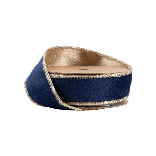 Navy gold 1 inch wired velvet ribbon