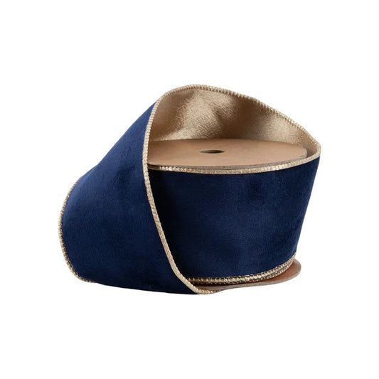 Navy Gold Wired velvet ribbon 2.5 inch