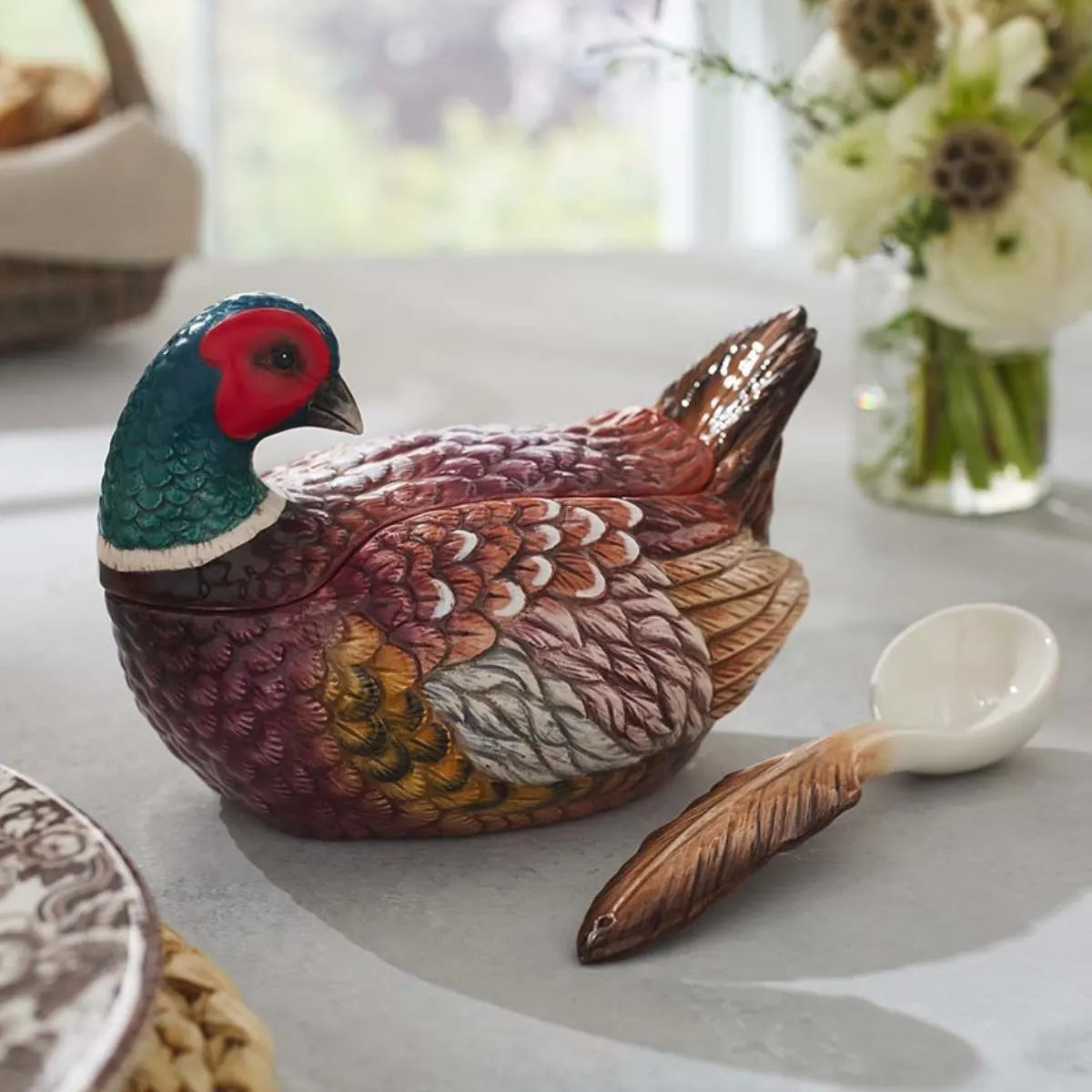 Spode Woodland Pheasant Gravy Boat & Ladle