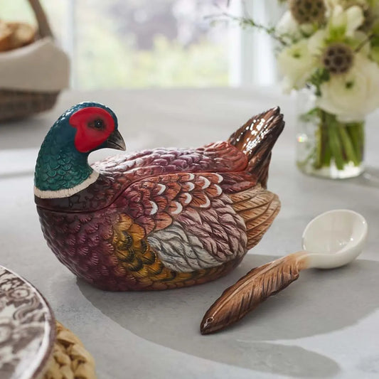 Spode Woodland Pheasant Gravy Boat & Ladle