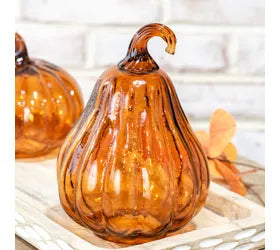 7.5" ORANGE GLASS GOURD CLOCHE pumpkin