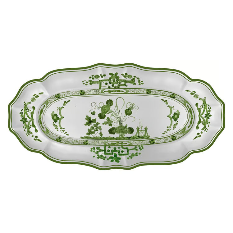 VIDA Faenza Long Oval Tray (Green and White)