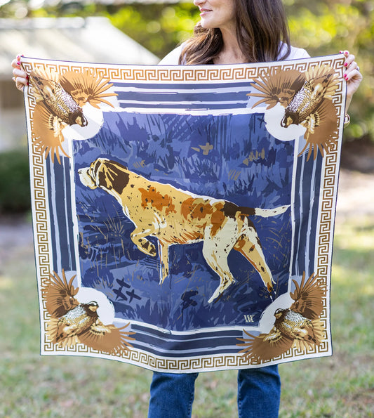 AW Navy Pointing Strong Double Sided Silk Scarf 25" AustinwilliamsArt