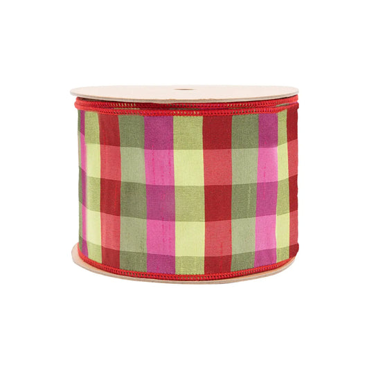 Green Pink Red Check 4" Ribbon