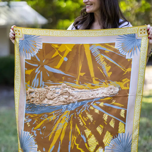 AW Rose Gold Alligator Double Sided Silk Scarf 25" AustinWilliamsart