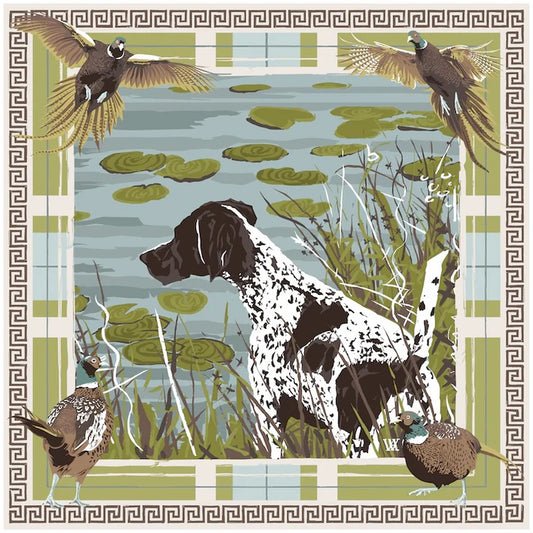 AW Olive Pheasant Watch double sided silk scarf 35"x 35" by AustinWilliamsArt