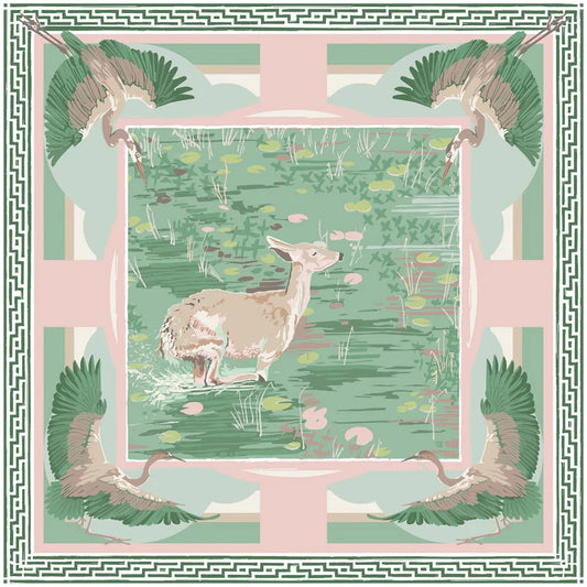 AW Green Pink Lily Pad Doe Square 11.5x11.5 AustinWilliamsArt
