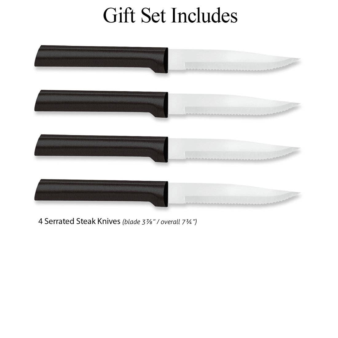 4 Serrated Steak Knives Set - Black Handle