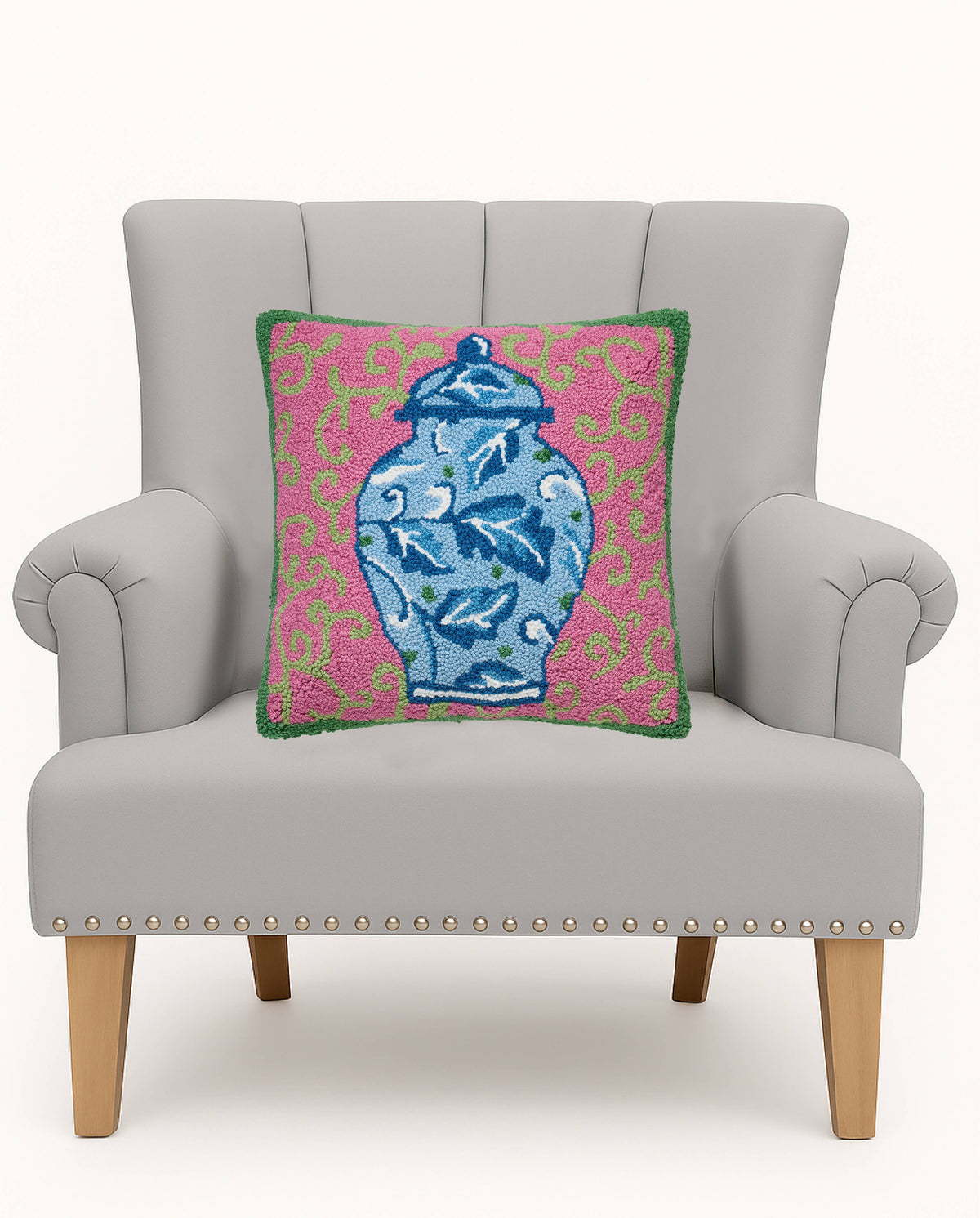 Bright Chinoiserie Jar Hook Pillow